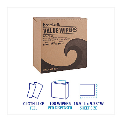Boardwalk DRC Wipers, 9.33 x 16.5, White, 100 Dispenser Packs, 9 Dispenser Packs/Carton (BWKV030IDW2)