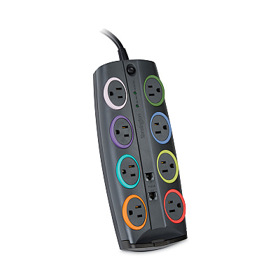 Kensington SmartSockets Surge Protector, 8 AC Outlets, 8 ft Cord, 3,090 J, Dark Gray (KMW62691)