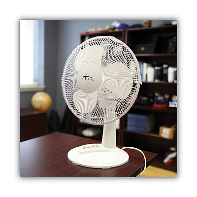Alera 12" 3-Speed Oscillating Desk Fan, Plastic, White (ALEFAN122W)