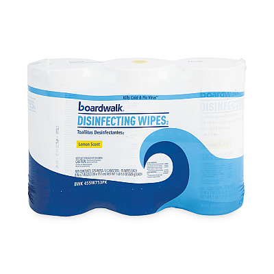 Boardwalk Disinfecting Wipes, 7 x 8, Lemon Scent, 75/Canister, 12 Canisters/Carton (BWK455W753CT)
