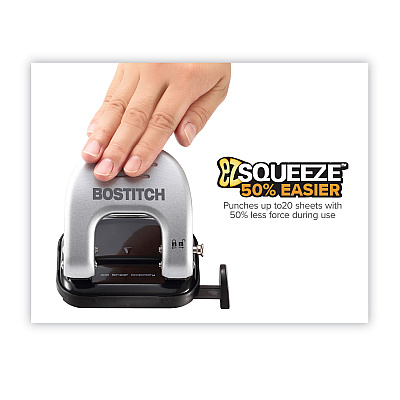 Bostitch 20-Sheet EZ Squeeze Two-Hole Punch, 9/32" Holes, Black/Silver (ACI2310)