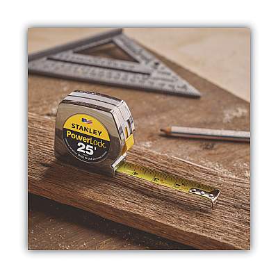 Stanley Powerlock II Power Return Rule, 1" x 25 ft, Chrome/Yellow (BOS33425)
