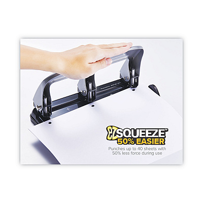 Bostitch 40-Sheet EZ Squeeze Three-Hole Punch, 9/32" Holes, Black/Silver (ACI2240)