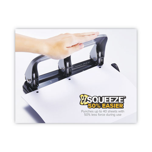 Bostitch 40-Sheet EZ Squeeze Three-Hole Punch, 9/32" Holes, Black/Silver (2240)