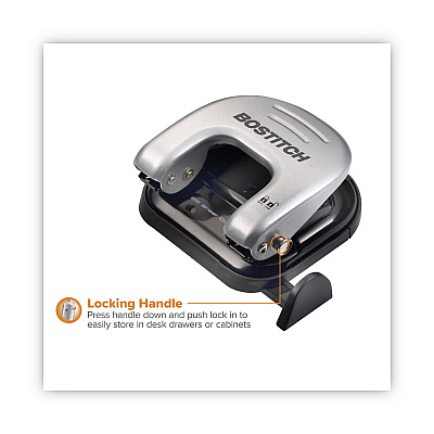 Bostitch 20-Sheet EZ Squeeze Two-Hole Punch, 9/32" Holes, Black/Silver (ACI2310)