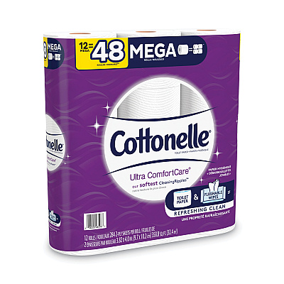 Cottonelle Ultra ComfortCare Toilet Paper, Soft Tissue, Mega Rolls, Septic Safe, 2 Ply, White, 284 Sheets/Roll, 12 Rolls/Pack (KCC48596)