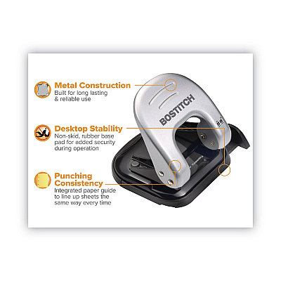 Bostitch 20-Sheet EZ Squeeze Two-Hole Punch, 9/32" Holes, Black/Silver (ACI2310)