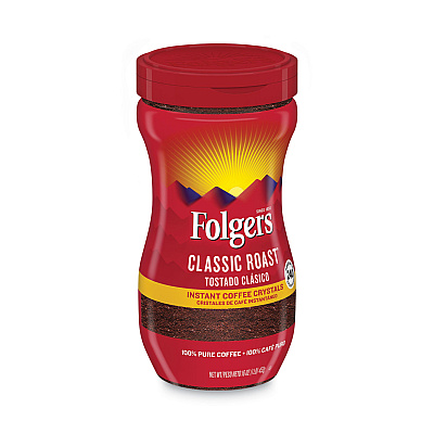 Folgers Instant Coffee Crystals, Classic Roast, 16oz Jar (FOL06922)