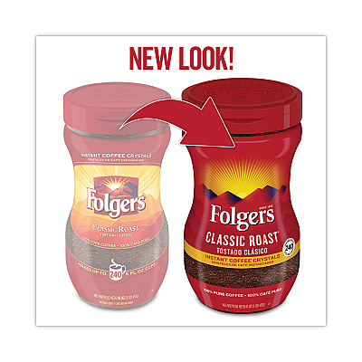 Folgers Instant Coffee Crystals, Classic Roast, 16oz Jar (FOL06922)