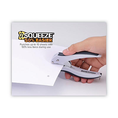 Bostitch 10-Sheet EZ Squeeze One-Hole Punch, 1/4" Hole, Gray (ACI2402)