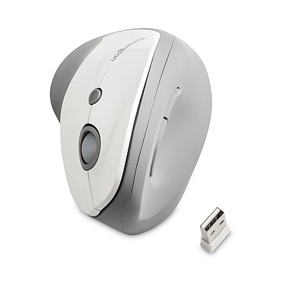 Kensington Pro Fit Ergo Vertical Wireless Mouse, 2.4 GHz Frequency/65.62 ft Wireless Range, Right Hand Use, Gray (KMW75520)