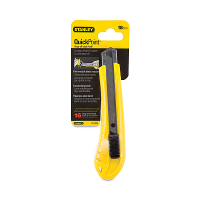 Stanley Standard Snap-Off Knife, 18 mm Blade, 6.75" Plastic Handle, Yellow (BOS10280)