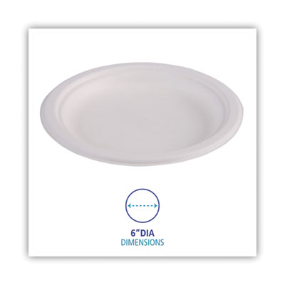 Boardwalk Bagasse Dinnerware, Plate, 6" dia, White, 1,000/Carton (BWKPLATEWF6)