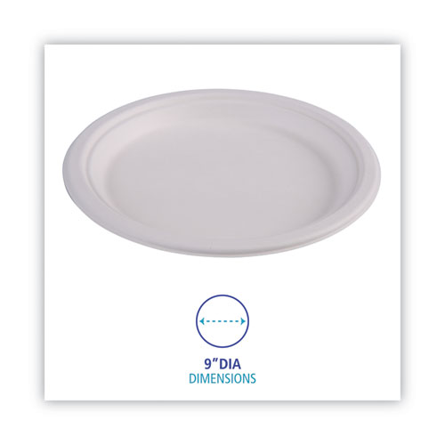 Boardwalk Bagasse Dinnerware, Plate, 9" dia, White, 500/Carton (PLATEWF9)