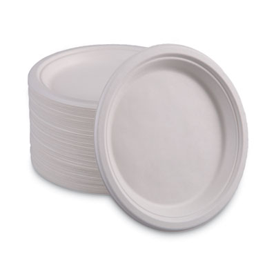 Boardwalk Bagasse Dinnerware, Plate, 9" dia, White, 500/Carton (BWKPLATEWF9)