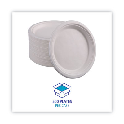Boardwalk Bagasse Dinnerware, Plate, 9" dia, White, 500/Carton (BWKPLATEWF9)