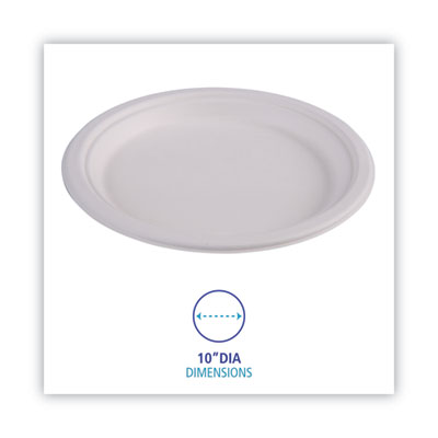 Boardwalk Bagasse Dinnerware, Plate, 10" dia, White, 500/Carton (BWKPLATEWF10)