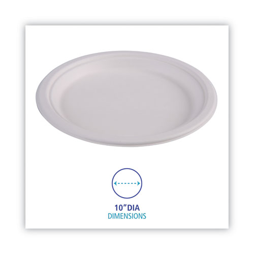 Boardwalk Bagasse Dinnerware, Plate, 10" dia, White, 500/Carton (PLATEWF10)