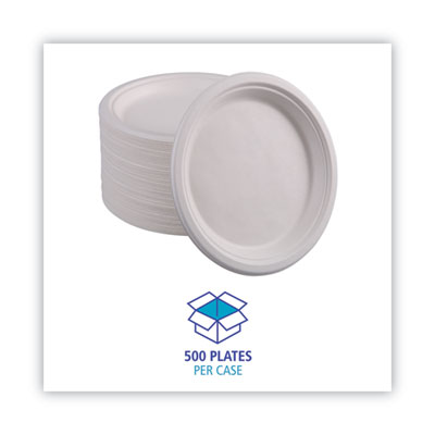 Boardwalk Bagasse Dinnerware, Plate, 10" dia, White, 500/Carton (BWKPLATEWF10)