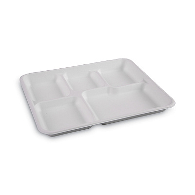 Boardwalk Bagasse Dinnerware, 5-Compartment Tray, 10 x 8, White, 500/Carton (BWKTRAYWF128)
