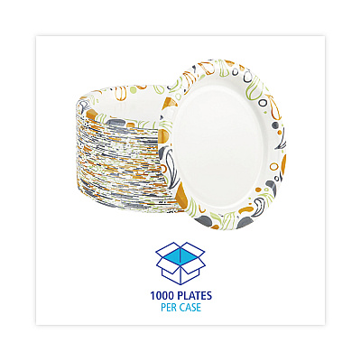 Boardwalk Deerfield Printed Paper Plates, 9" dia, Coated/Soak Proof, White/Yellow/Green/Purple, 125/Pack, 8 Packs/Carton (BWKDEER9PLT)