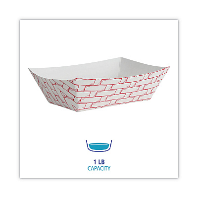 Boardwalk Paper Food Baskets, 1 lb Capacity, Red/White, 1,000/Carton (BWK30LAG100)