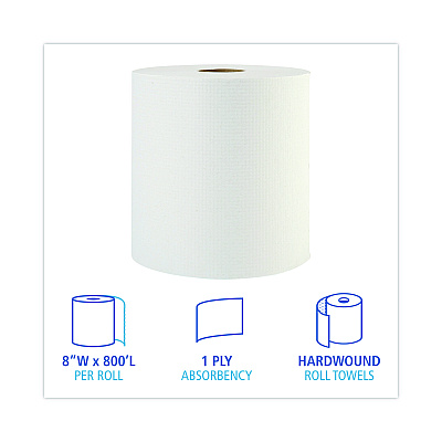 Boardwalk Hardwound Paper Towels, 1-Ply, 8" x 800 ft, White, 6 Rolls/Carton (BWK6254B)