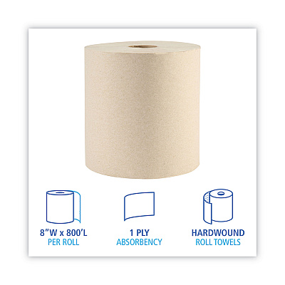 Boardwalk Green Xtra Roll Towels, 1-Ply, 8" x 800 ft, Natural, 6 Rolls/Carton (BWK32GREEN)