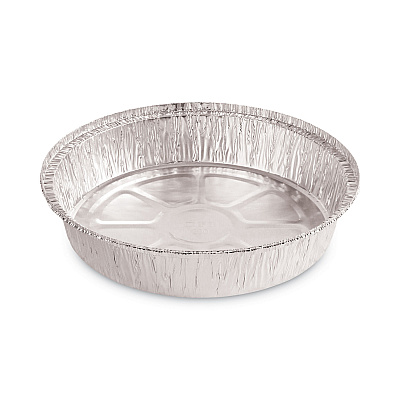 Boardwalk Round Aluminum To-Go Containers, 300 Gauge, 48 oz, 9" Diameter x 1.66"h, Silver, 500/Carton (BWKROUND9)