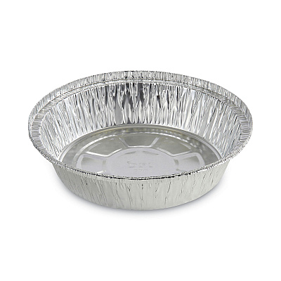Boardwalk Round Aluminum To-Go Containers, 250 Gauge, 24 oz, 7" Diameter x 1.47"h, Silver, 500/Carton (BWKROUND7)