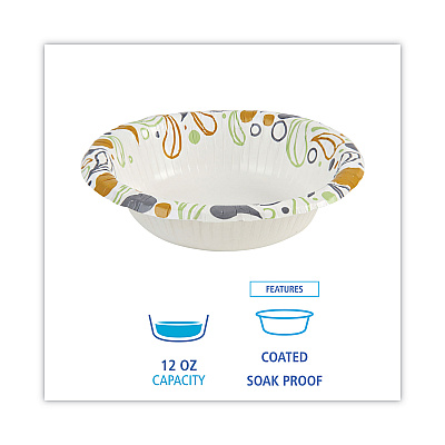 Boardwalk Deerfield Printed Paper Bowl, 12 oz, Coated/Soak Proof, Multicolor, 125/Pack, 8 Packs/Carton (BWKDEER12BOWL)