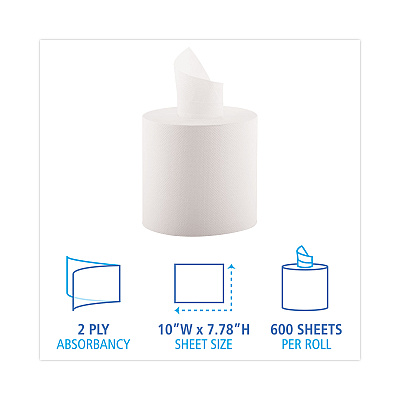 Boardwalk Center-Pull Hand Towels, 2-Ply, Perforated, 7.87 x 10, White, 600/Roll, 6 Rolls/Carton (BWK6400)