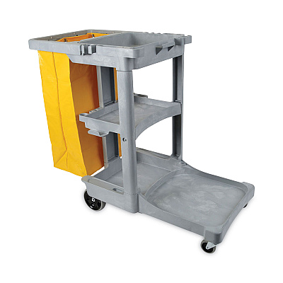 Boardwalk Janitor's Cart, Plastic, 4 Shelves, 1 Bin, 22" x 44" x 38", Gray (BWKJCARTGRA)