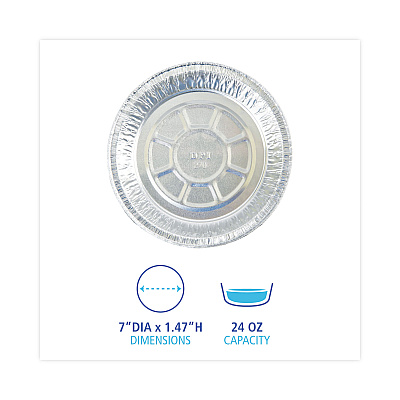 Boardwalk Round Aluminum To-Go Containers, 250 Gauge, 24 oz, 7" Diameter x 1.47"h, Silver, 500/Carton (BWKROUND7)