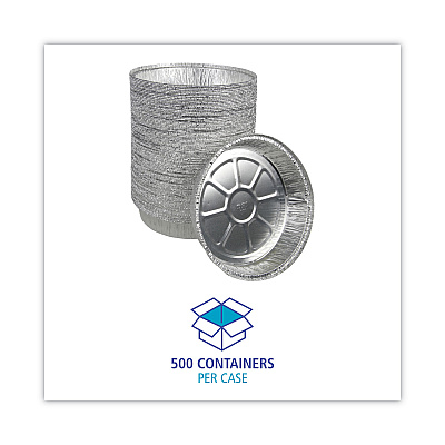 Boardwalk Round Aluminum To-Go Containers, 300 Gauge, 48 oz, 9" Diameter x 1.66"h, Silver, 500/Carton (BWKROUND9)