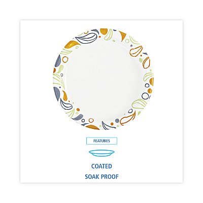 Boardwalk Deerfield Printed Paper Plates, 6" dia, Coated/Soak Proof, White/Yellow/Green/Purple, 250/Pack, 4 Packs/Carton (BWKDEER6PLT)