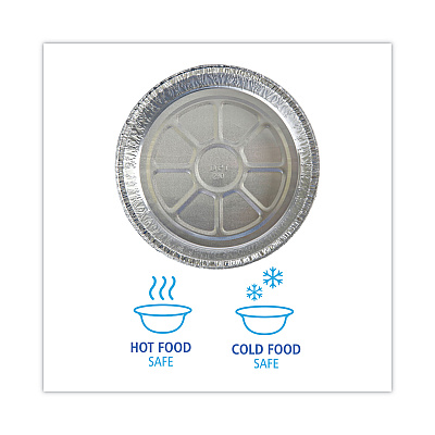 Boardwalk Round Aluminum To-Go Containers, 300 Gauge, 48 oz, 9" Diameter x 1.66"h, Silver, 500/Carton (BWKROUND9)