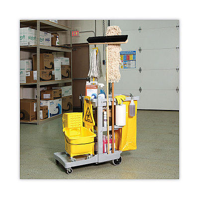 Boardwalk Janitor's Cart, Plastic, 4 Shelves, 1 Bin, 22" x 44" x 38", Gray (BWKJCARTGRA)