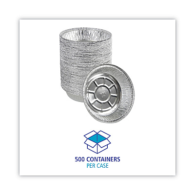 Boardwalk Round Aluminum To-Go Containers, 250 Gauge, 24 oz, 7" Diameter x 1.47"h, Silver, 500/Carton (BWKROUND7)