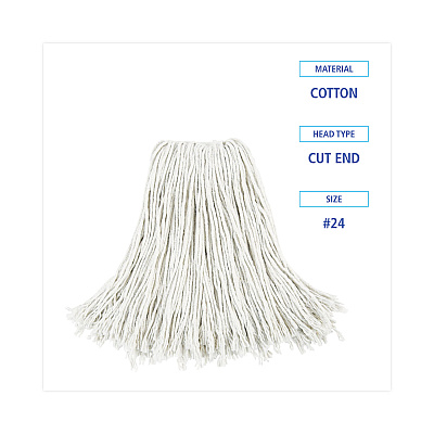 Boardwalk Cut-End Wet Mop Head, Cotton, No. 24, White 12/Carton (BWK2024CCT)