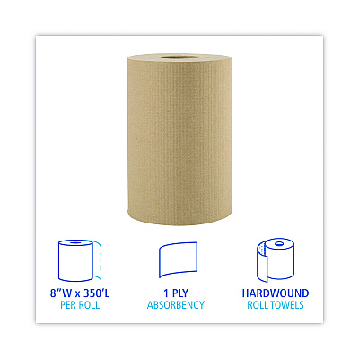 Boardwalk Hardwound Paper Towels, 1-Ply, 8" x 350 ft, Natural, 12 Rolls/Carton (BWK6252)
