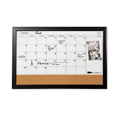 Quartet Home Decor Magnetic Combo Dry Erase Board with Cork Board on Bottom, 23 x 17, Tan/White Surface, Espresso Wood Frame (QRT79275)