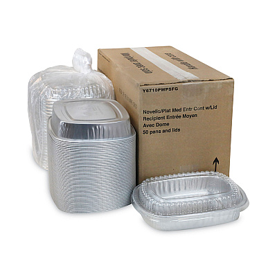 Pactiv Evergreen Classic Carry-Out Container, 46 oz, 9.75 x 7.75 x 1.75, Silver, Aluminum, 50/Carton (PCTY6710PWPSFG)