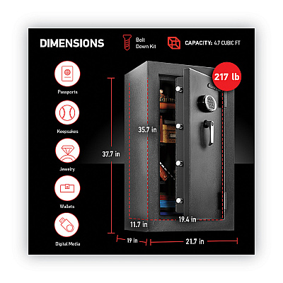 Sentry Safe EF4738E Safe, 4.71 cu ft, 21.7w x 19d x 37.7h, Black
