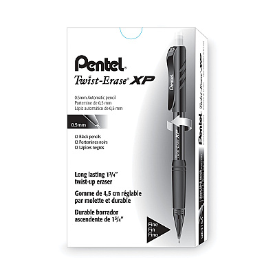 Pentel Twist-Erase EXPRESS Mechanical Pencil, 0.5 mm, HB (#2), Black Lead, Black Barrel, Dozen (PENQE415A)