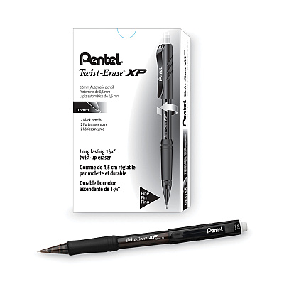 Pentel Twist-Erase EXPRESS Mechanical Pencil, 0.5 mm, HB (#2), Black Lead, Black Barrel, Dozen (PENQE415A)