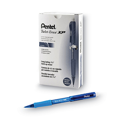 Pentel Twist-Erase EXPRESS Mechanical Pencil, 0.7 mm, HB (#2), Black Lead, Blue Barrel, Dozen (PENQE417C)