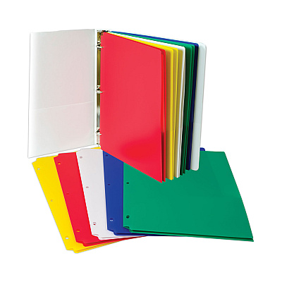 C-Line Two-Pocket Heavyweight Poly Portfolio Folder, 3-Hole Punch, 11 x 8.5, Assorted, 10/Pack (CLI32930)