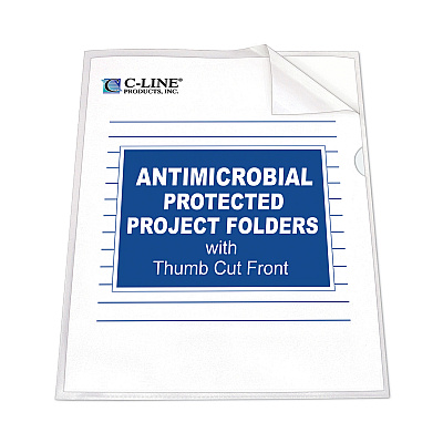 C-Line Antimicrobial Protected Poly Project Folders, Letter Size, Clear, 25/Box (CLI62137)