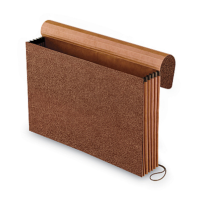 Pendaflex Standard Expanding Wallet with Fiber Gussets, 5.25" Expansion, 1 Section, Elastic Cord Closure, Legal Size, Red Fiber (PFX1076GLOX)